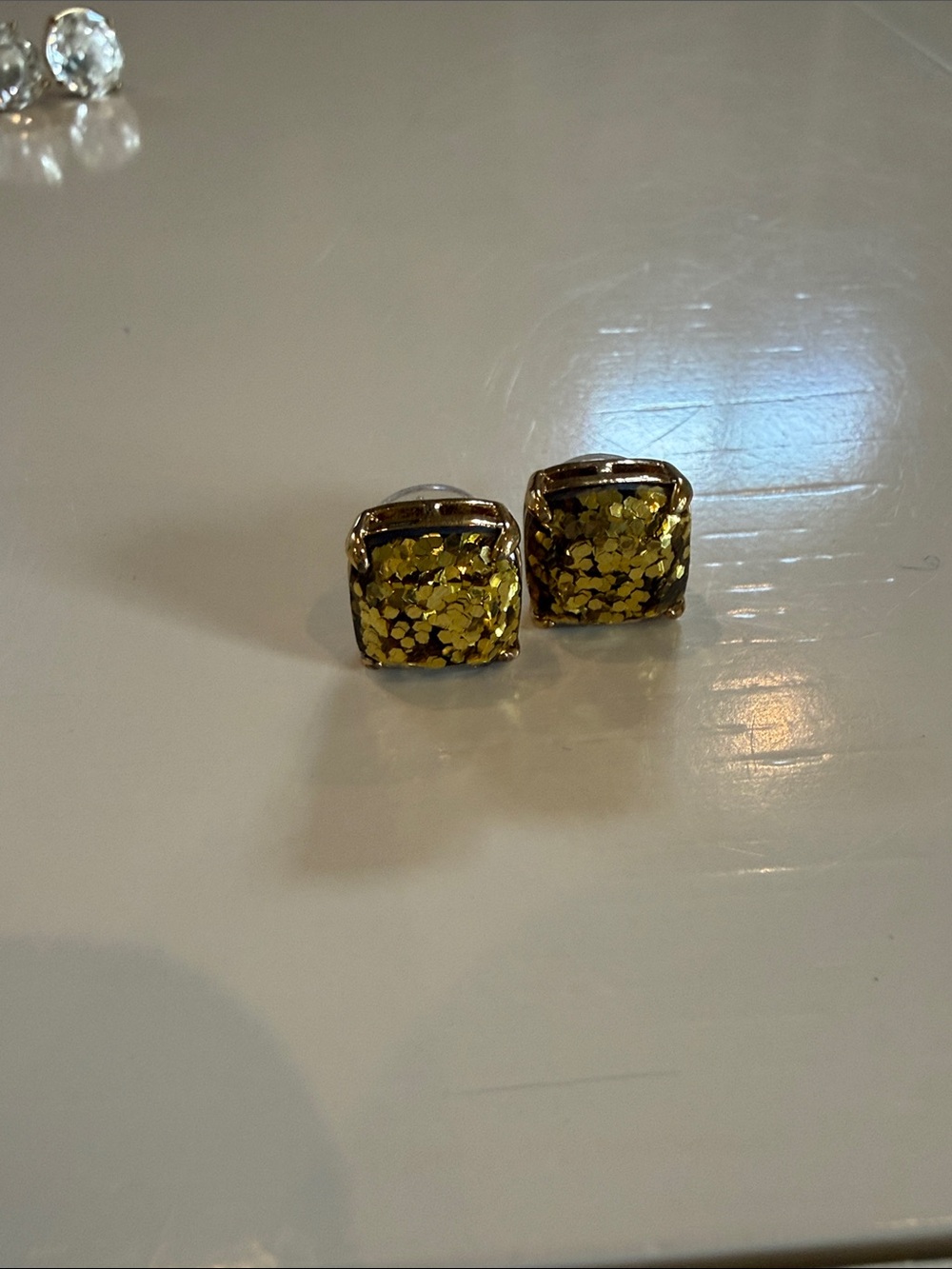 kate spade Gold Glitter Square Stud Earrings